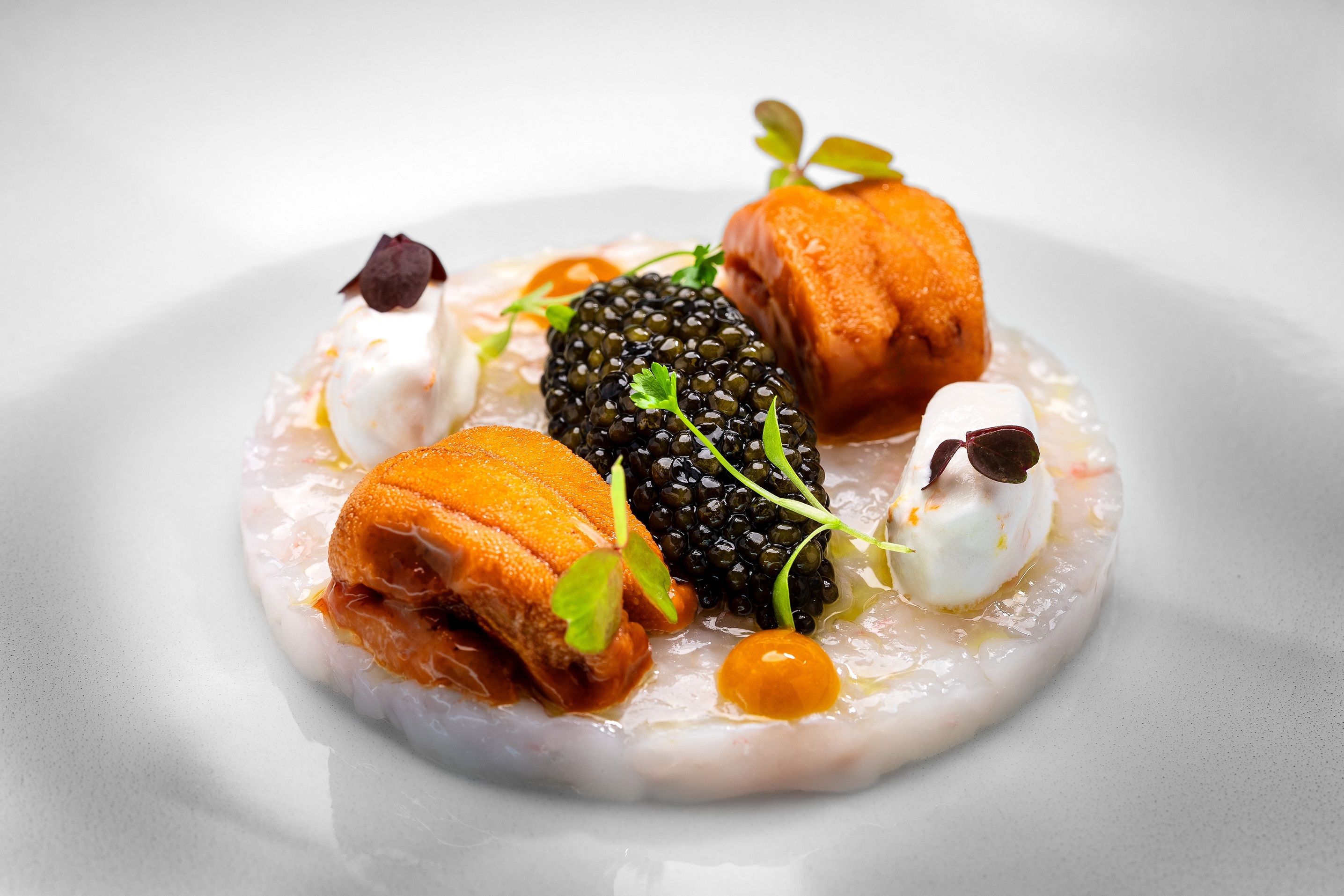 Chef Marino will also present his Marinated Langoustine with sea urchin, Oscietra caviar, and Orange Chantilly, which he describes as a “must-try” at 8½ Otto e Mezzo BOMBANA.