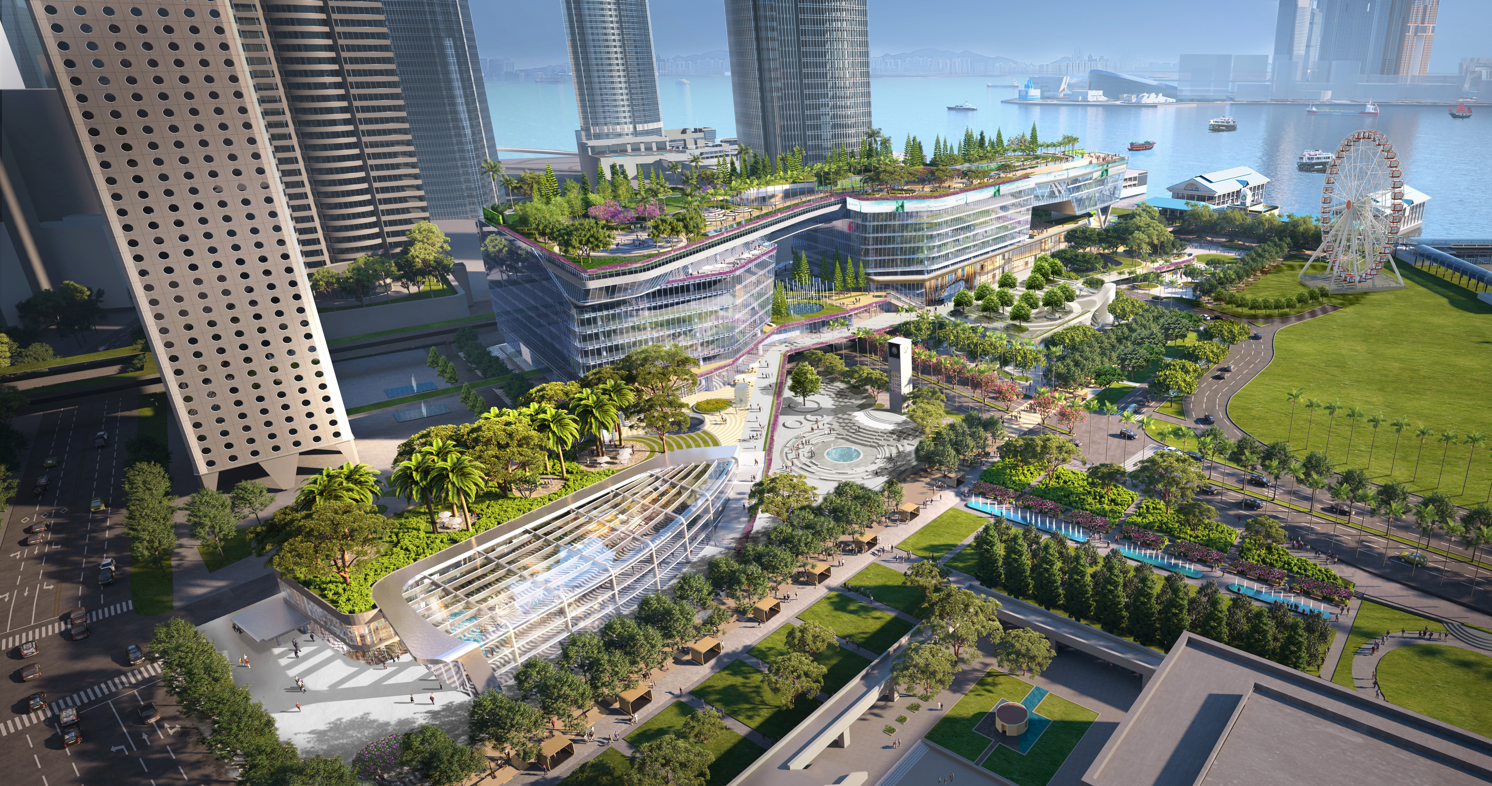 Aerial view of the project from Connaught Road to the harbourfront