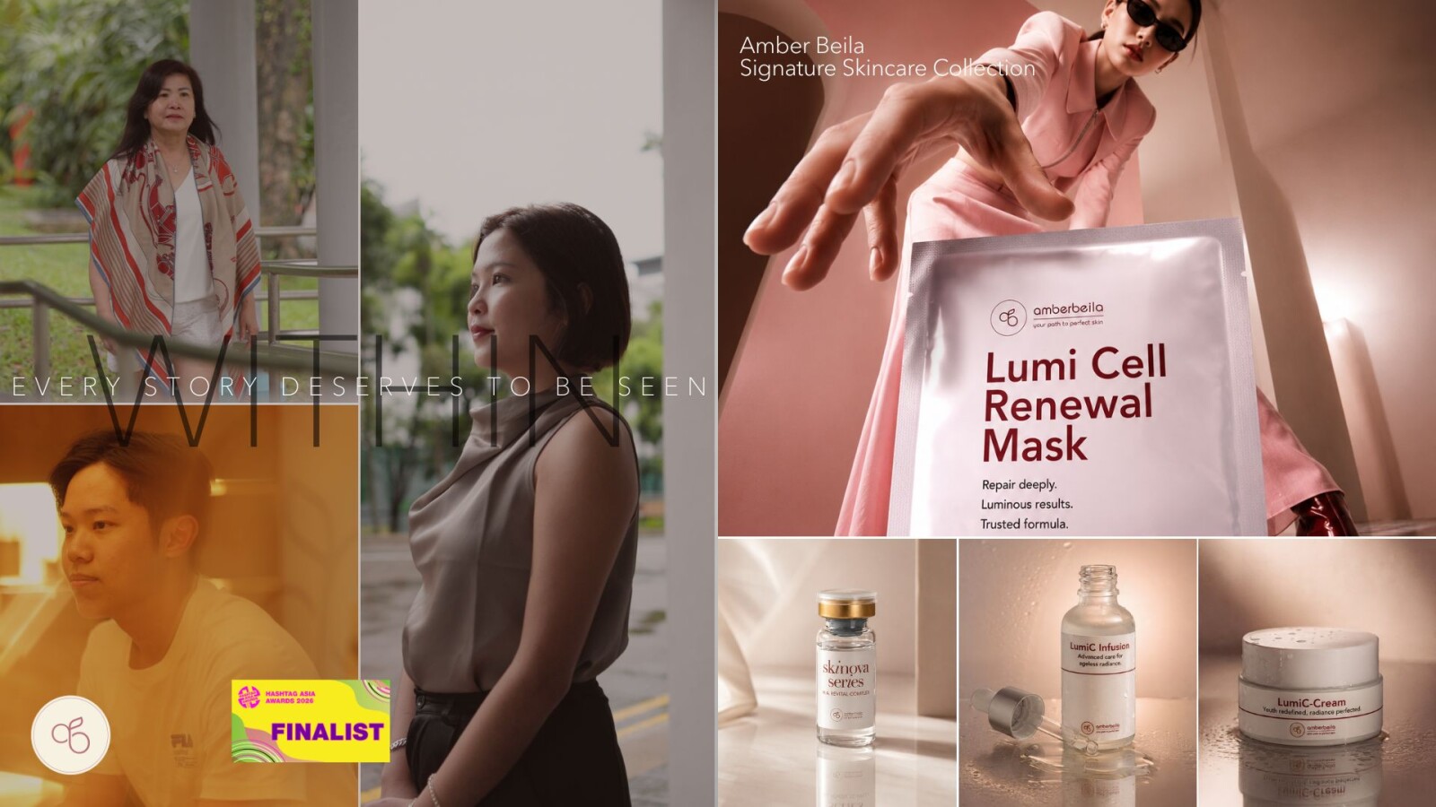 Amber Beila's "Within" campaign, a Hashtag Asia Awards 2026 finalist, alongside its four-piece Luminous Series.