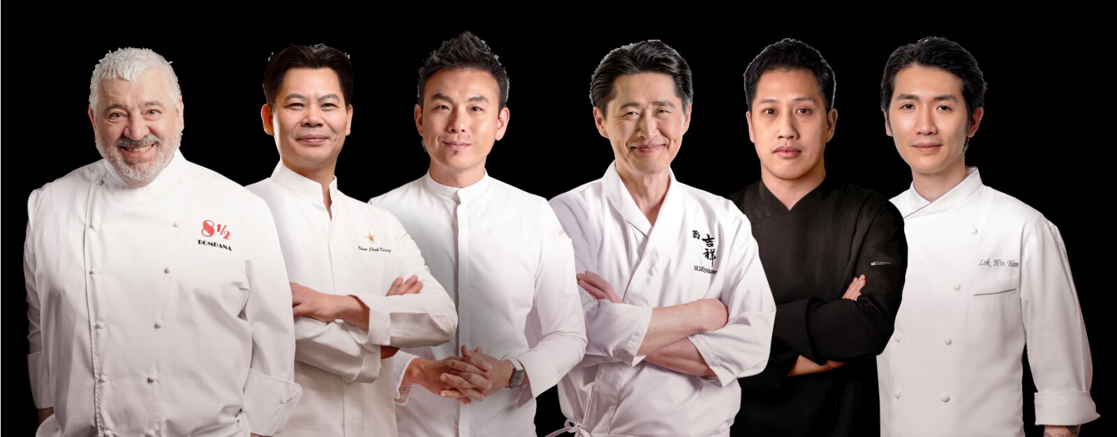 Galaxy Macau and StarWorld Hotel's elite team of highly-acclaimed chefs include (from left): *Chef Umberto Bombana *Chef Chan Chek Keong *Chef Vicky ChengChef Masaaki Miyakawa *Chef Xu Jingye *Chef Yam Lok Hin